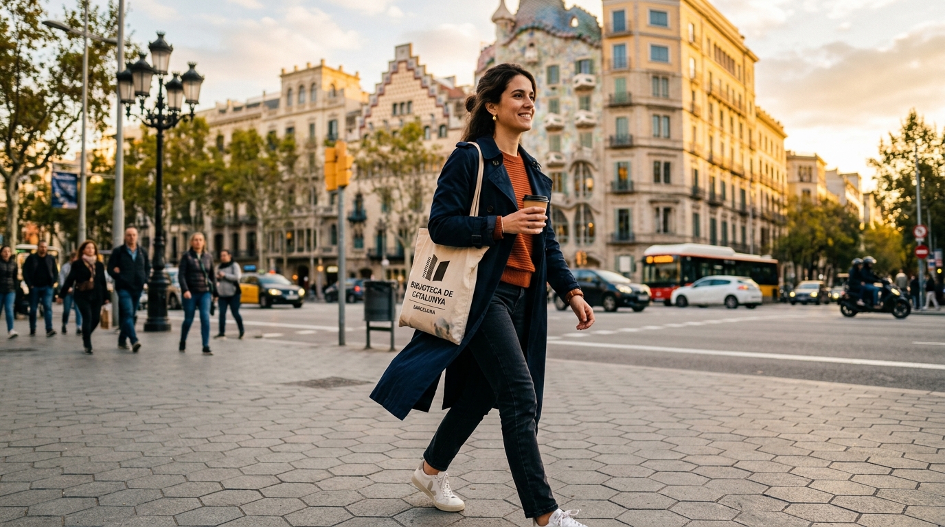 Persona caminando enérgicamente por una acera de Passeig de Gràcia